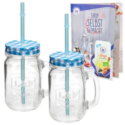 01-Werner-Voss-Smoothie-Glas-Becher-mit-Henkel-Strohhalm-blau-2er-Set-mit-Heft.jpg 5 Liter Trinkbecher / Trinkglas mit Relief _Bild_1
