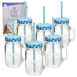 01-Werner-Voss-Smoothie-Glas-Becher-mit-Henkel-Strohhalm-blau-6er-Set-mit-Heft.jpg 5 Liter Trinkbecher / Trinkglas mit Relief _Bild_1