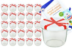 25er.jpg 25er Set Sturzglas 230 ml To 82 Schleifendekor Deckel incl. Diamant Gelierzauber Rezeptheft_Bild_1
