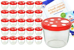 25er.jpg 25er Set Sturzglas 230 ml To 82 Fliegenpilz Deckel rot weiß gepunktet incl. Diamant Gelierzauber Rezeptheft_Bild_4