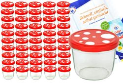 50er.jpg 50er Set Sturzglas 230 ml To 82 Fliegenpilz Deckel rot weiß gepunktet incl. Diamant Gelierzauber Rezeptheft_Bild_4