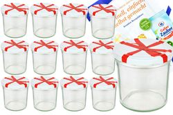 12er.jpg 12er Set Sturzglas 350 ml To 82 Schleifendekor Deckel incl. Diamant Gelierzauber Rezeptheft_Bild_4