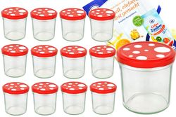 12er.jpg 12er Set Sturzglas 350 ml To 82 Fliegenpilz Deckel rot weiß gepunktet incl. Diamant Gelierzauber Rezeptheft_Bild_4