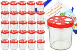 25er1.jpg 25er Set Sturzglas 350 ml To 82 Fliegenpilz Deckel rot weiß gepunktet incl. Diamant Gelierzauber Rezeptheft_Bild_4