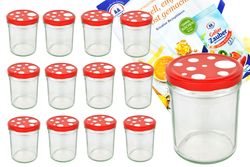12er.jpg 12er Set Sturzglas 435 ml To 82 Fliegenpilz Deckel rot weiß gepunktet incl. Diamant Gelierzauber Rezeptheft_Bild_4