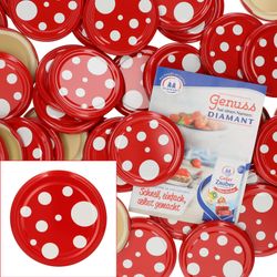 sturz-deckel-fliegenpilz-50er-set-mit-heft.jpg 50er Set Deckel To 82 Fliegenpilz rot weiß gepunktet passend für 230ml / 350ml / 435ml Gläser_Bild_1