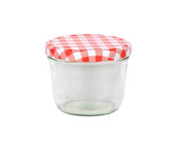 230rot.jpg 40er Set Sturzglas 230 ml mit rot kariertem Deckel inkl. Diamant Gelierzauber Rezeptheft_Bild_1
