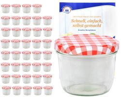 komplett2.jpg 40er Set Sturzglas 230 ml mit rot kariertem Deckel inkl. Diamant Gelierzauber Rezeptheft_Bild_3