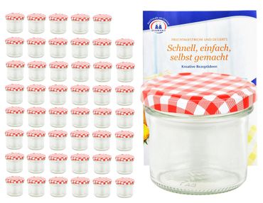48er Set Sturzglas 125 ml To 66 rot karierter Deckel incl. Diamant Gelierzauber Rezeptheft_Bild_3