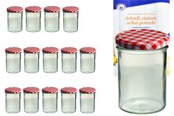 rotkariert.jpg 15er Set Sturzglas 435 ml To 82 rot karierter Deckel incl. Diamant Gelierzauber Rezeptheft_Bild_2