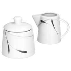 van-well-lima-milchkanne-zuckerdose.jpg Kaffeeergänzungsset Milchkännchen & Zuckerdose Lima Porzellan weiß mit Dekor_Bild_1