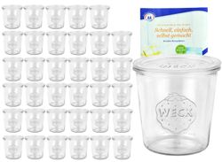 Weck-Sturzglas-580ml-mit-Deckel-36er.jpg 36er Set Weck Gläser 580ml Sturzgläser mit 36 Glasdeckeln inkl. Gelierzauber Rezeptheft von Diamantzucker_Bild_4
