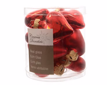 Christbaumschmuck Herzen Glas 2x4,5x4 cm 12 Stück rot glanz/matt