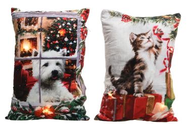 LED Kissen Motiv Hund/Katze weihnachtlich batterbetrieben Stückpreis