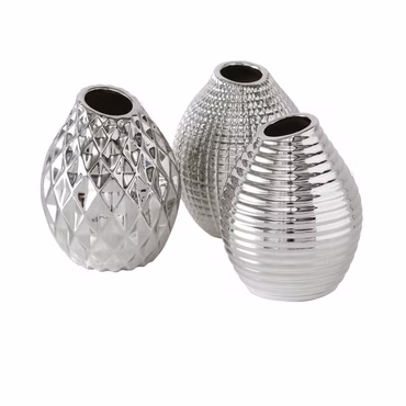 Vase Celly Keramik silber lasiert H.13 cm 3er Set