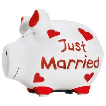 KCG Sparschwein "Just Married" Keramik, Weiß/Rot 12,5x9x9cm