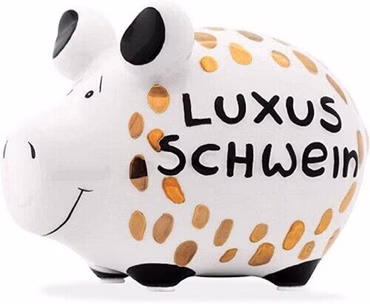 KCG Sparschwein "Luxusschwein" Keramik Weiß/Schwarz/Gold 12,5x9x9cm