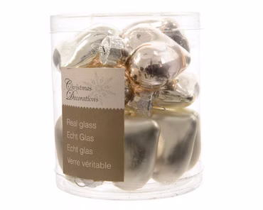 Christbaumschmuck Herzen Glas 2x4,5x4 cm 12 Stück silber glanz/matt