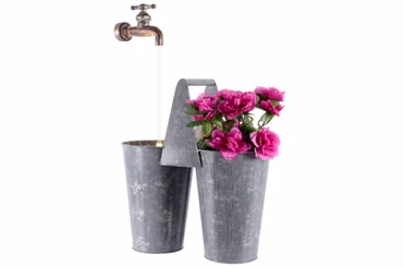 LED Zink Brunnen Topf B/L/H 30x15x57 grau