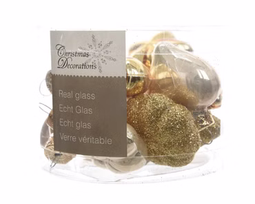 Weihnachtsbaumkugeln Glas Blüten Sterne Herzen Zapfen 12 Stück gold