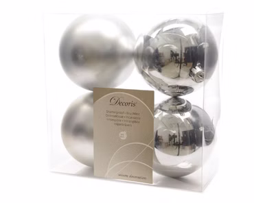 Weihnachtsbaumkugeln bruchfest Ø 10 cm 4 Stück silber glanz / matt