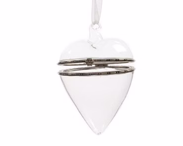 Glaskugel herzförmig Herz/Glashaken ca.7x10cm. klar