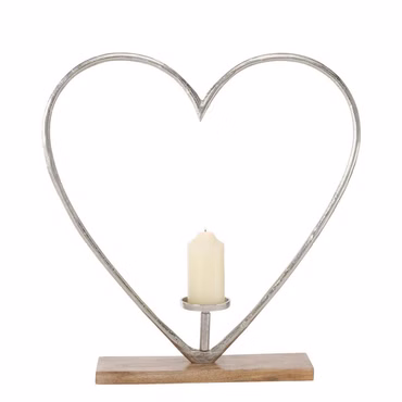 Kerzenleuchter Hearly Herz Mangoholz Aluminium H.60 cm