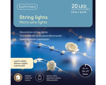 Micro LED Deco LED Strang BO indoor L.190cm 20L silber/warmes weiss