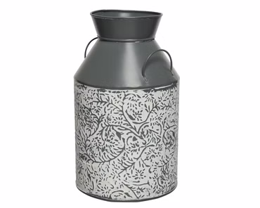 Gießkanne Vase Blumenkanne Krug Landhaus Muster Zink hellgrau Ø 20 cm Höhe 33 cm