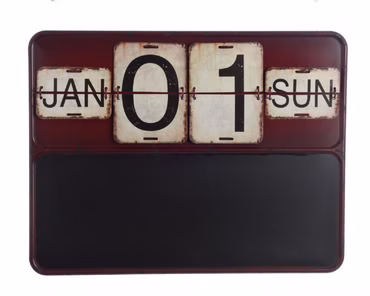 Kalender Eisenkalender rot mit Tafel Memoboard Dauerkalender 2,5 x 52 x 40 cm