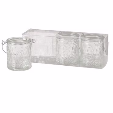 Windlicht Country Glas klar H.7 cm 3er Set