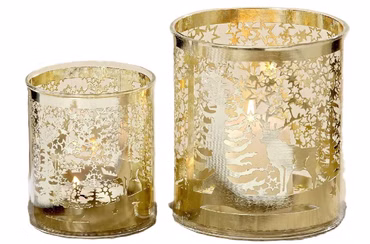 Windlicht Slaja Glas Hirsch 2 sortiert H8/10cm Metall gold 2er Set