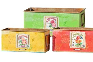 Pflanztopf Blech 3 sort grün gelb rot L.24cm B.13cm H.11cm Stückpreis