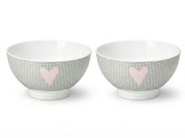 Müslischale Keramik mit Herz & Punkten – 2x 500ml – Landhaus Stil – 2er Set