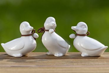 Dekofigur Lizzy Ente Porzellan weiß H 6,5 cm 3er Set
