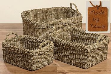 Dekokorb Sophy L.38/48/53 B.28/34/41 cm Seegras 3er Set