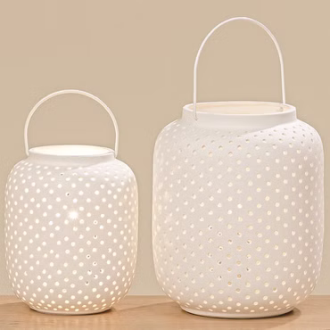 Lampe Laterne H22cm Porzellan weiss