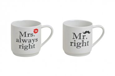 Becher Mr. Right Mrs. Always Right Porzellan Hochzeit Geschenk Stück