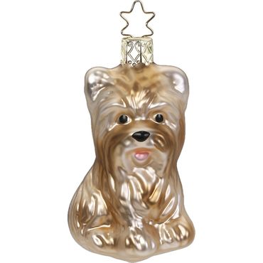 Christbaumschmuck Hund Yorkshire Terrier Glas 7,5 cm braun
