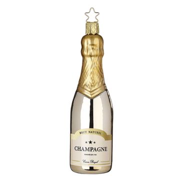 Christbaumschmuck Flasche Champagner Salutations Glas 14 cm gold