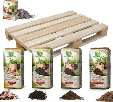 Hochbeet Erde Set - 400 l Grundfüllung & Kompost & Erde + 50 l Fasermulch + Dünger