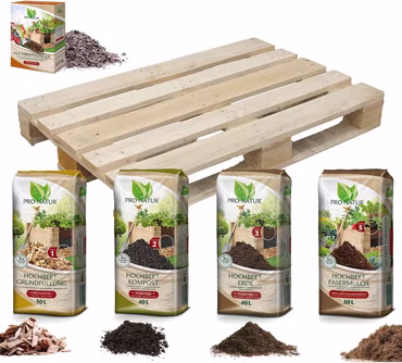 Hochbeet Erde Set - 400 l Grundfüllung & Kompost & Erde + 50 l Fasermulch + Dünger