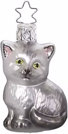 Christbaumschmuck Glas Katze 6,5 cm grau