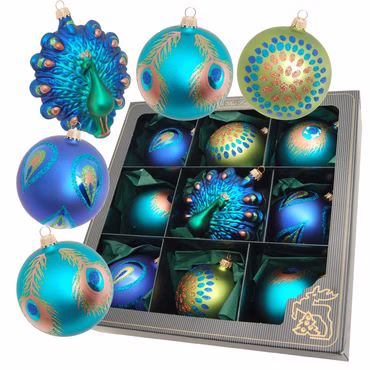 Christbaumkugeln Weihnachtskugeln Vogelfigur Glas Ø8/11cm 9 Stück blau