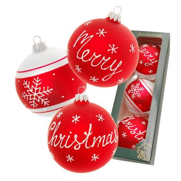 Christbaumkugeln Weihnachtskugeln Glas Ø 8 cm 3 Stück rot matt/weiß