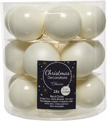 Weihnachtsbaumkugeln Glas Ø 4 cm wollweiß 18 Stück