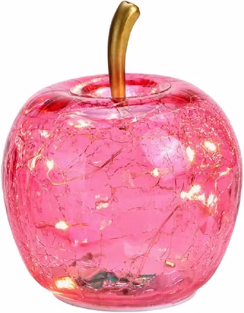 LED Dekolampe Apfel Glas 10er LED Lichterkette Timer Ø 11cm pink/rosa