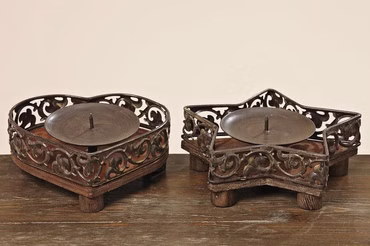 Kerzenleuchter Aurelia Holz Metall Ø12,5 cm natur Stern/Herz 2er Set