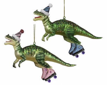 Christbaumschmuck Glas Dino grün 1 Stück L.6cm W.17.1cm H.13.4cm
