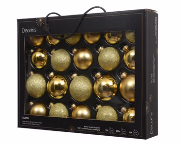 Weihnachtskugeln Glas glanz matt glitter mix D.7cm hell gold 21 Stück